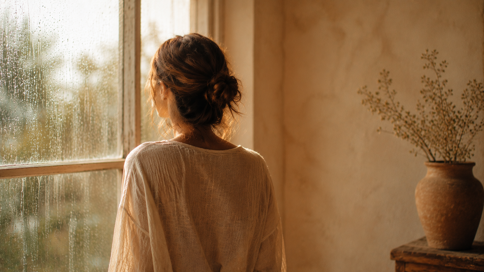Dépendance affective après une rupture : femme apaisée à la fenêtre, en chemin pour s'en remettre
